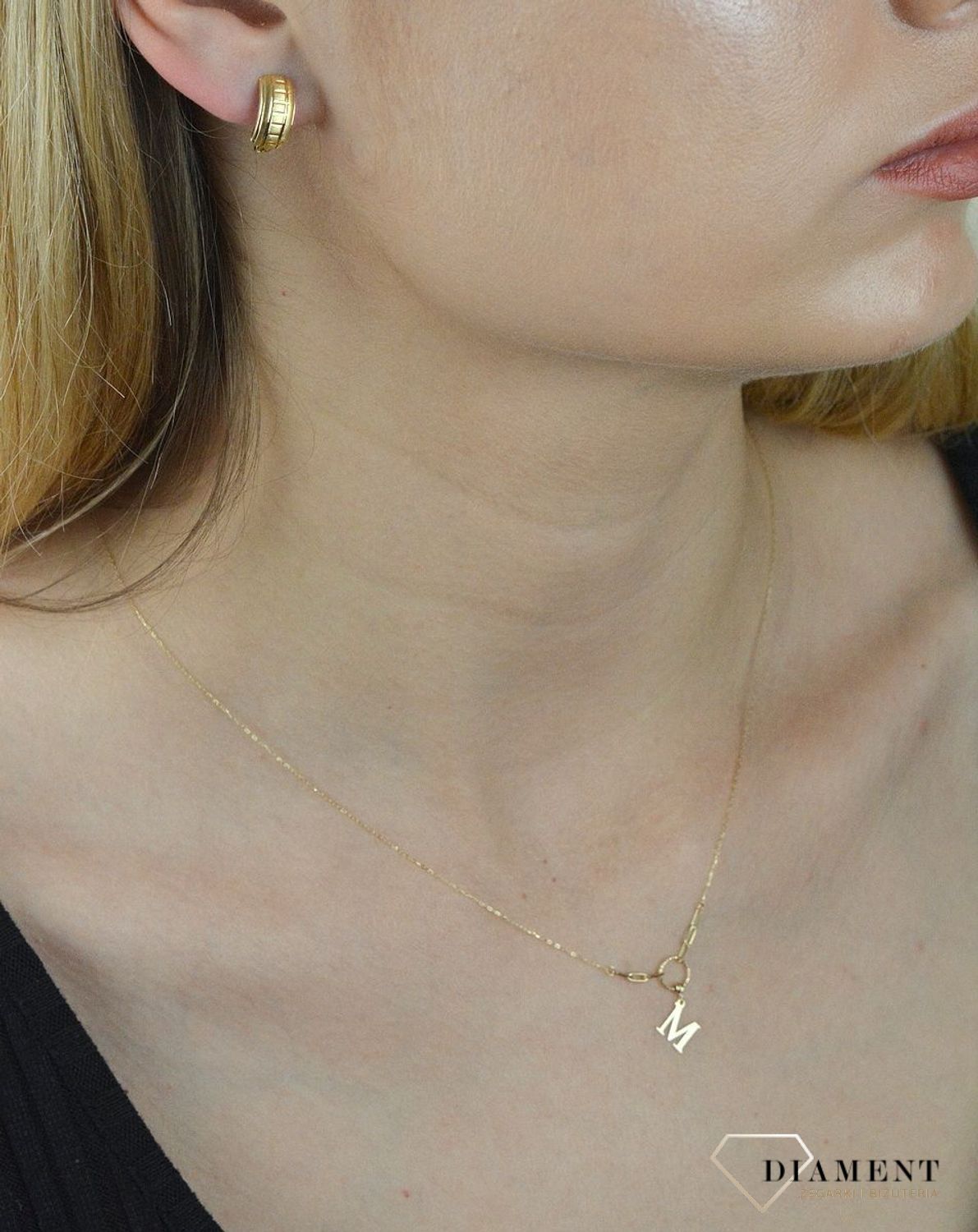 Złote kolczyki grawerowane blaszki pr 585 KL 5287io.jpg